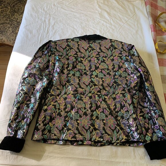 Vintage 80s shiny floral blazer Size S - Picture 3 of 3